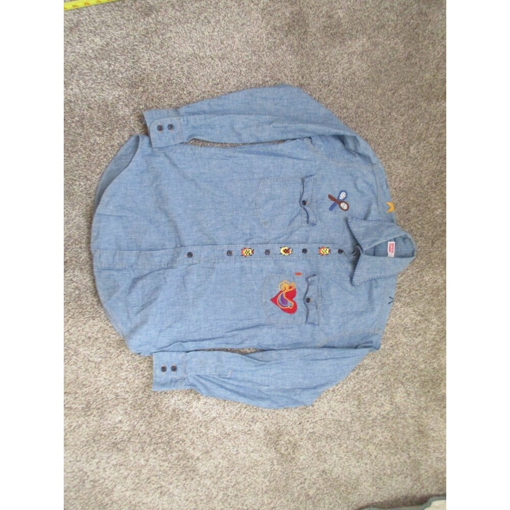 VINTAGE Levi's Orange Tab Men Button Up Shirt M USA Chambray Embroidered